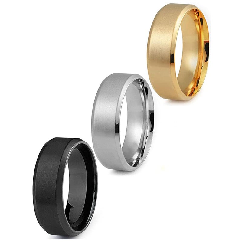 Jstyle Stainless Steel Rings for Men Wedding Ring Cool Simple Band 8 MM 3 Pcs A Set Size 10.5 - Image 1
